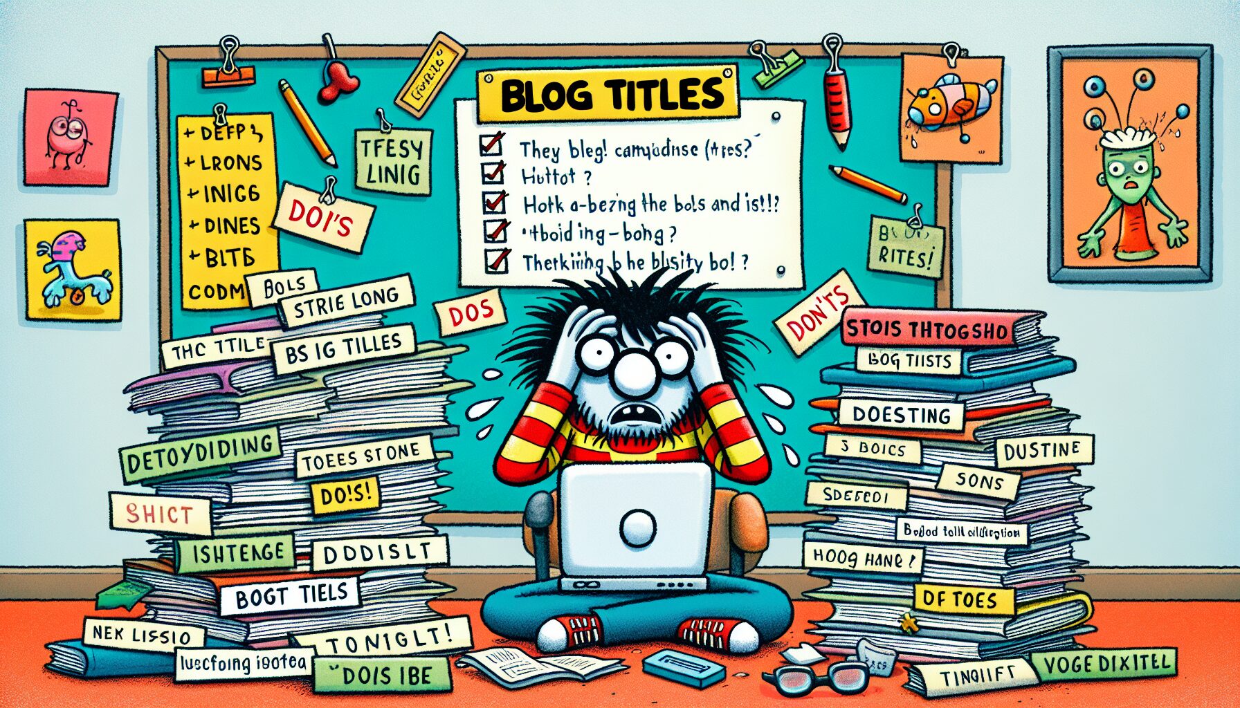 An illustration depicting common mistakes to avoid in blog titles.